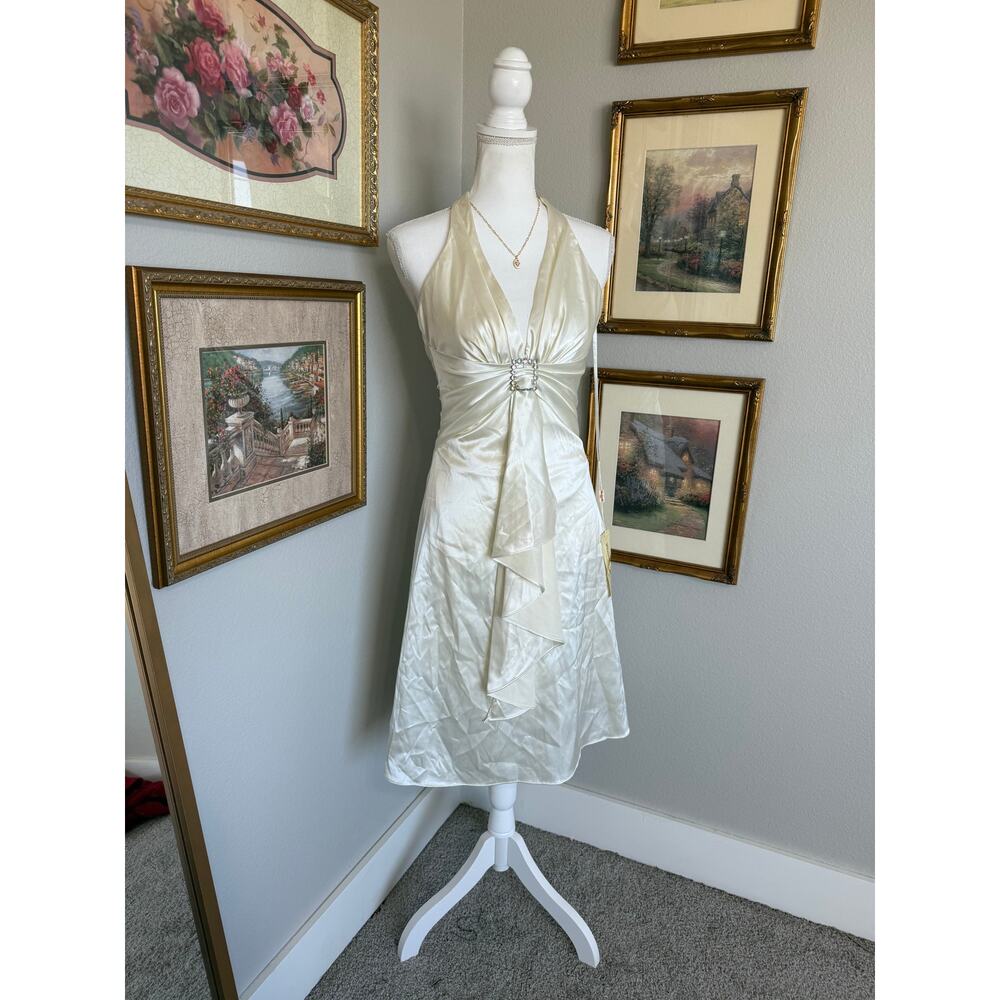 Deadstock Y2k Cinderella Bandeau Cream Satin Dress